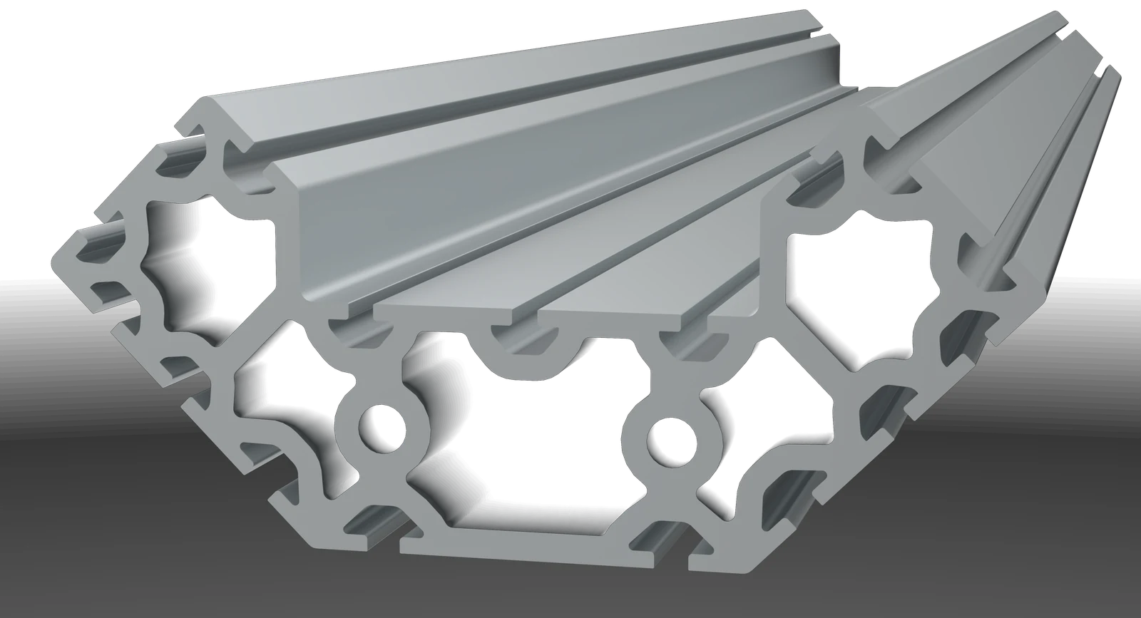 NEXOS.Protec230V Trapez-V-Aluminium-Extrusionsprofil, Querschnitt mit drei Innenkammern